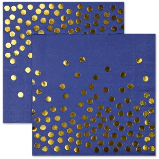 Сервировочные салфетки, Конфетти, Синий/Золото, Металлик, 33*33 см, 12 шт.