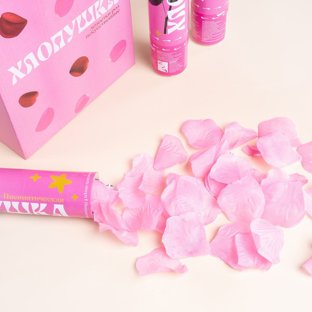 Пневмохлопушка (12/30 см), Лепестки роз, Розовый, 1 шт.