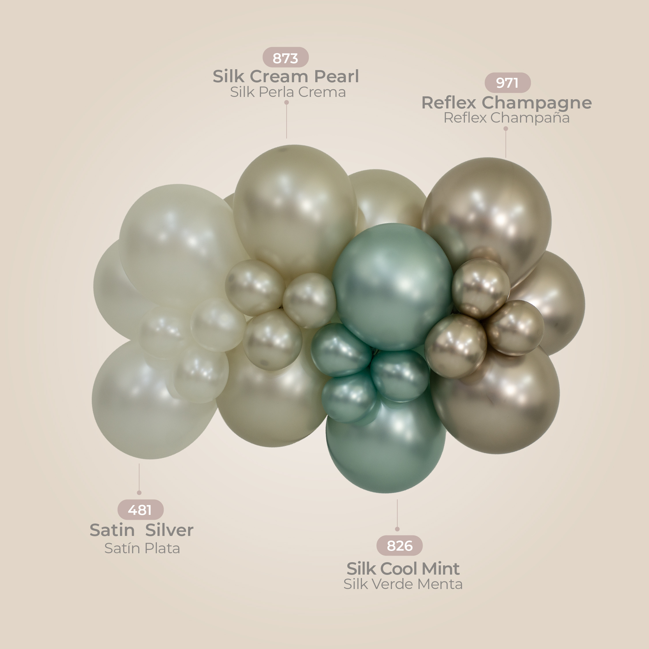 Шар (24''/61 см), Кремовый жемчуг  (873), шелк, 3 шт.