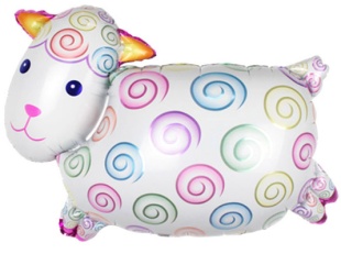 Шар с клапаном (17''/43 см) Мини-фигура, Барашек, 5 шт. в уп. (цв.этик.)