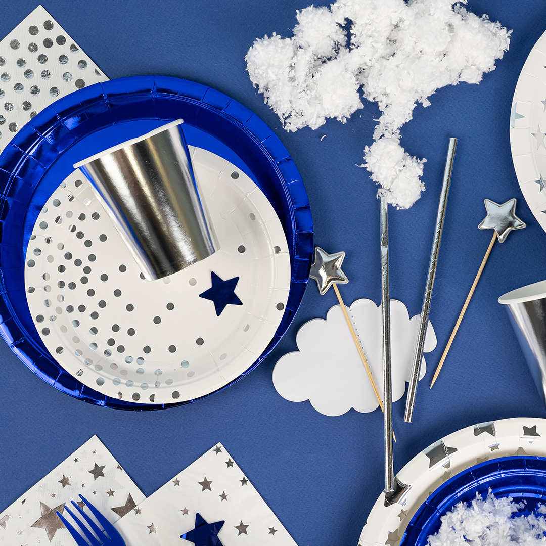 Тарелки (9''/23 см) Синий, Металлик, 6 шт.