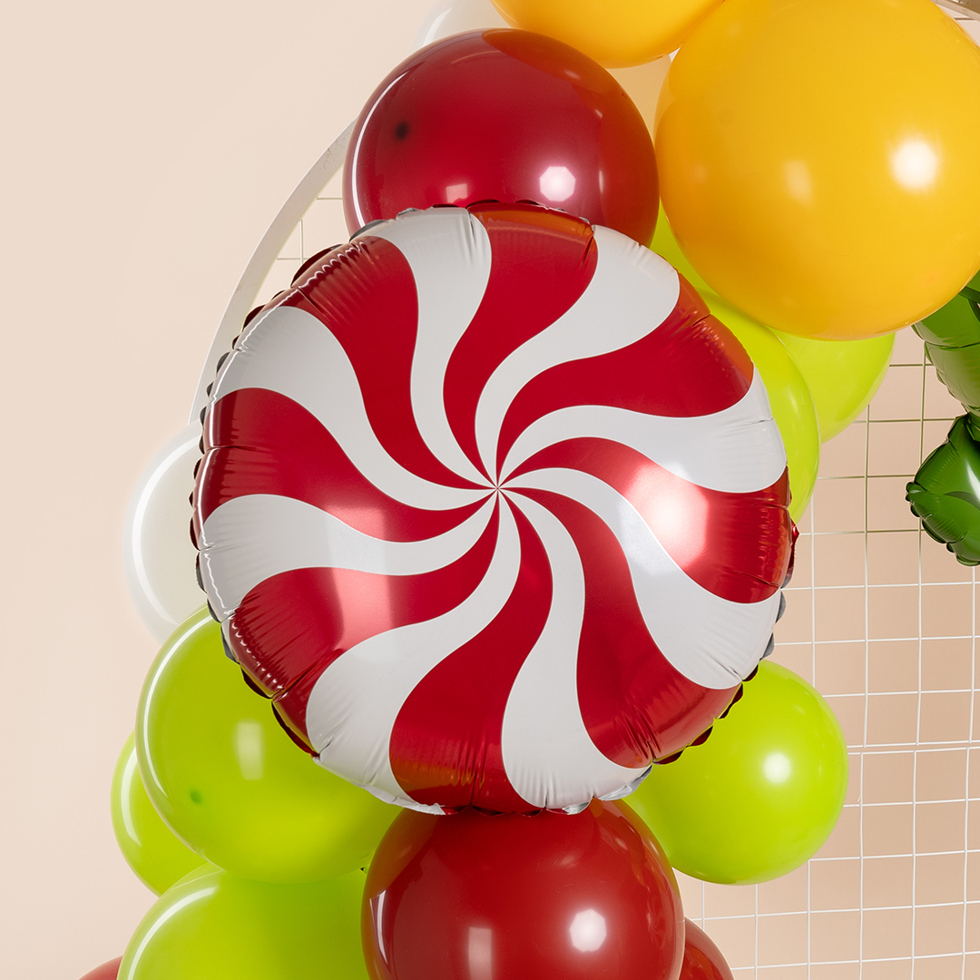 Шар (18''/46 см) Круг, Леденец, Красный, 1 шт.