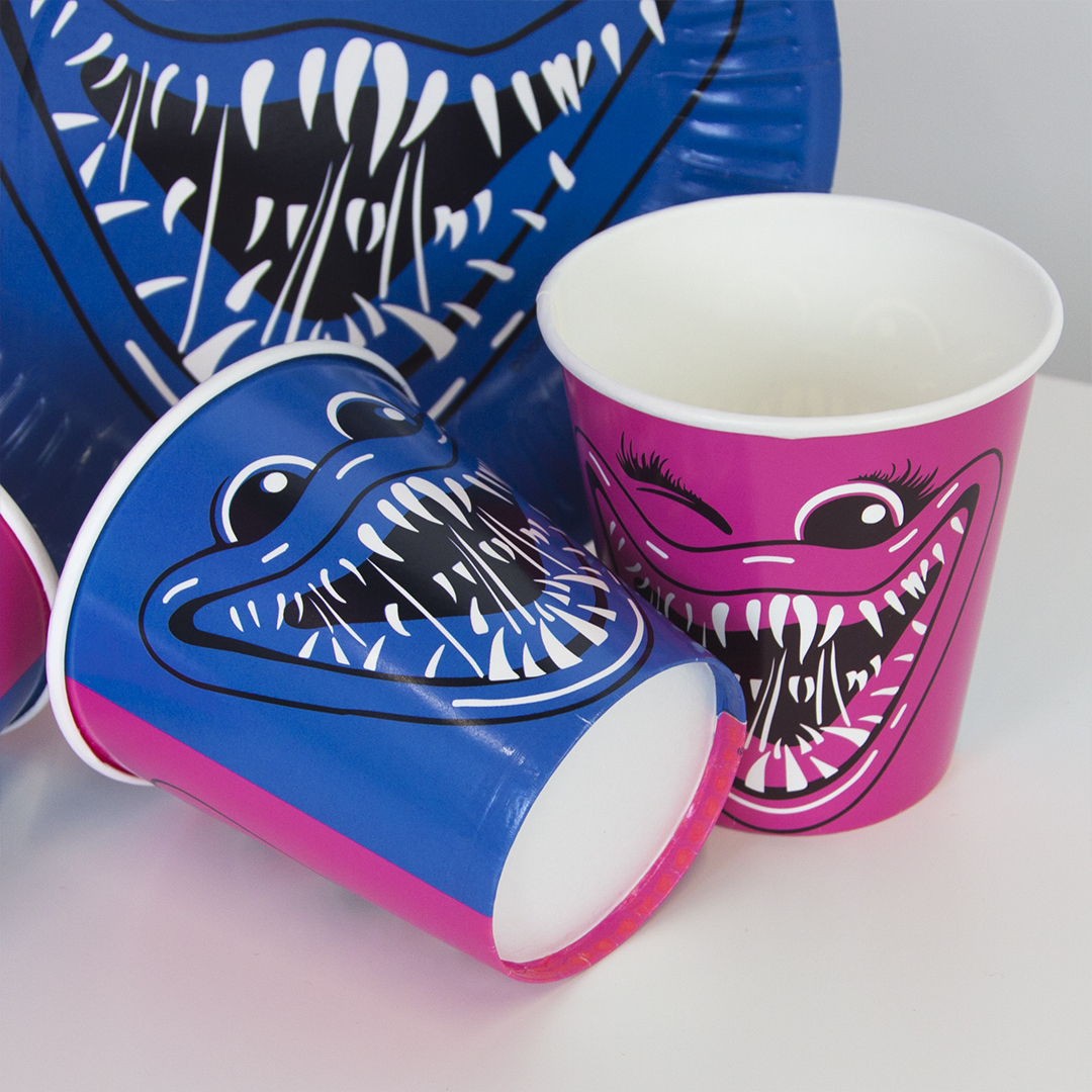 Тарелки (7''/18 см) Зубастики, Синий/Фуше, 6 шт.