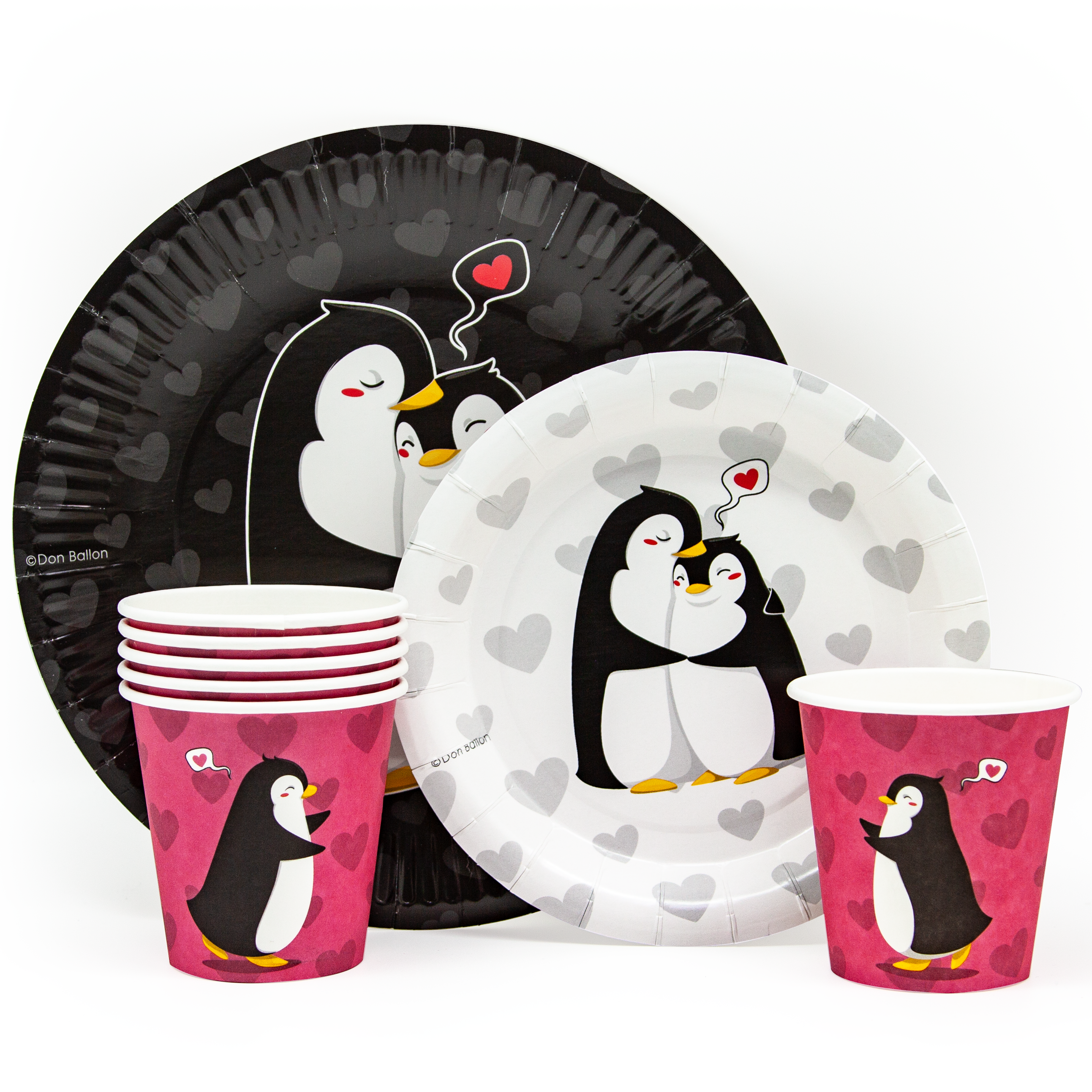 Сервировочные салфетки, Влюбленные пингвины, Розовый, 33*33 см, 20 шт.
