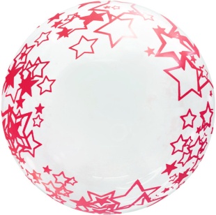 Шар (18''/46 см) Сфера, Deco Bubble, Красные звезды, Прозрачный, Кристалл, 1 шт. в уп.