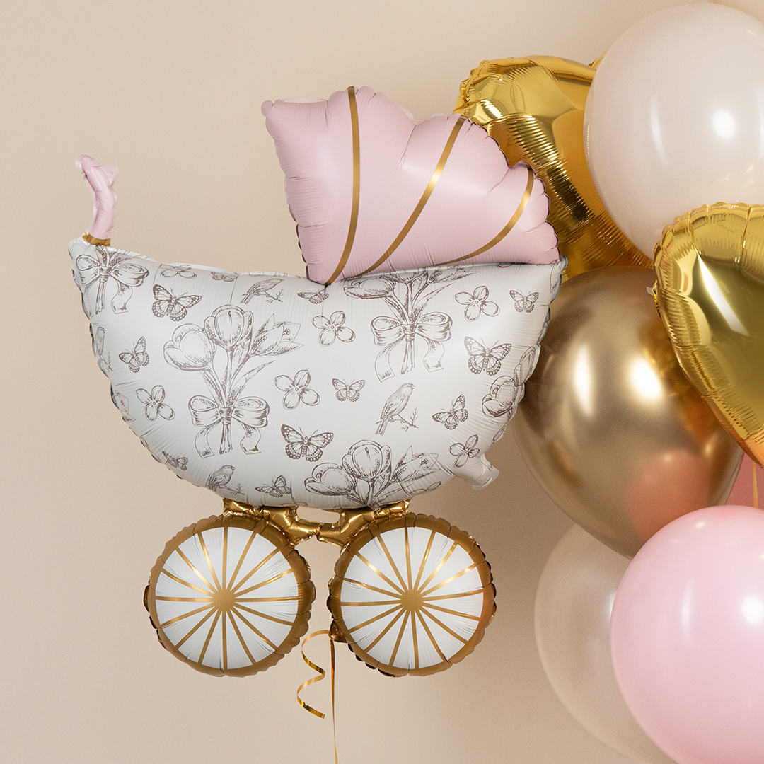 Шар (36''/91 см) Фигура, Коляска Ретро, Розовый, Сатин, 1 шт.