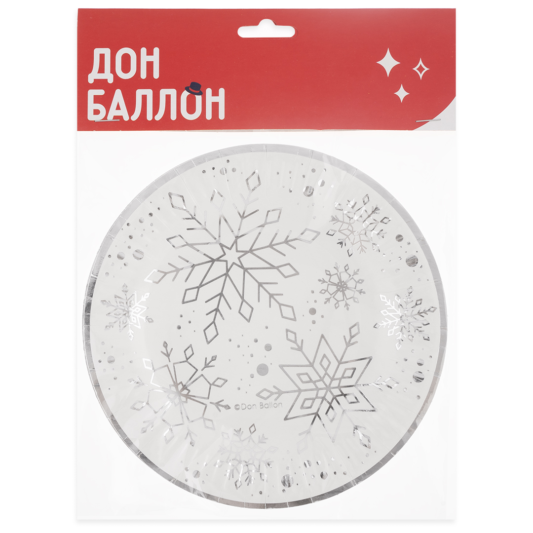 Тарелки (7''/18 см) Снежинки, Металлик, 6 шт.