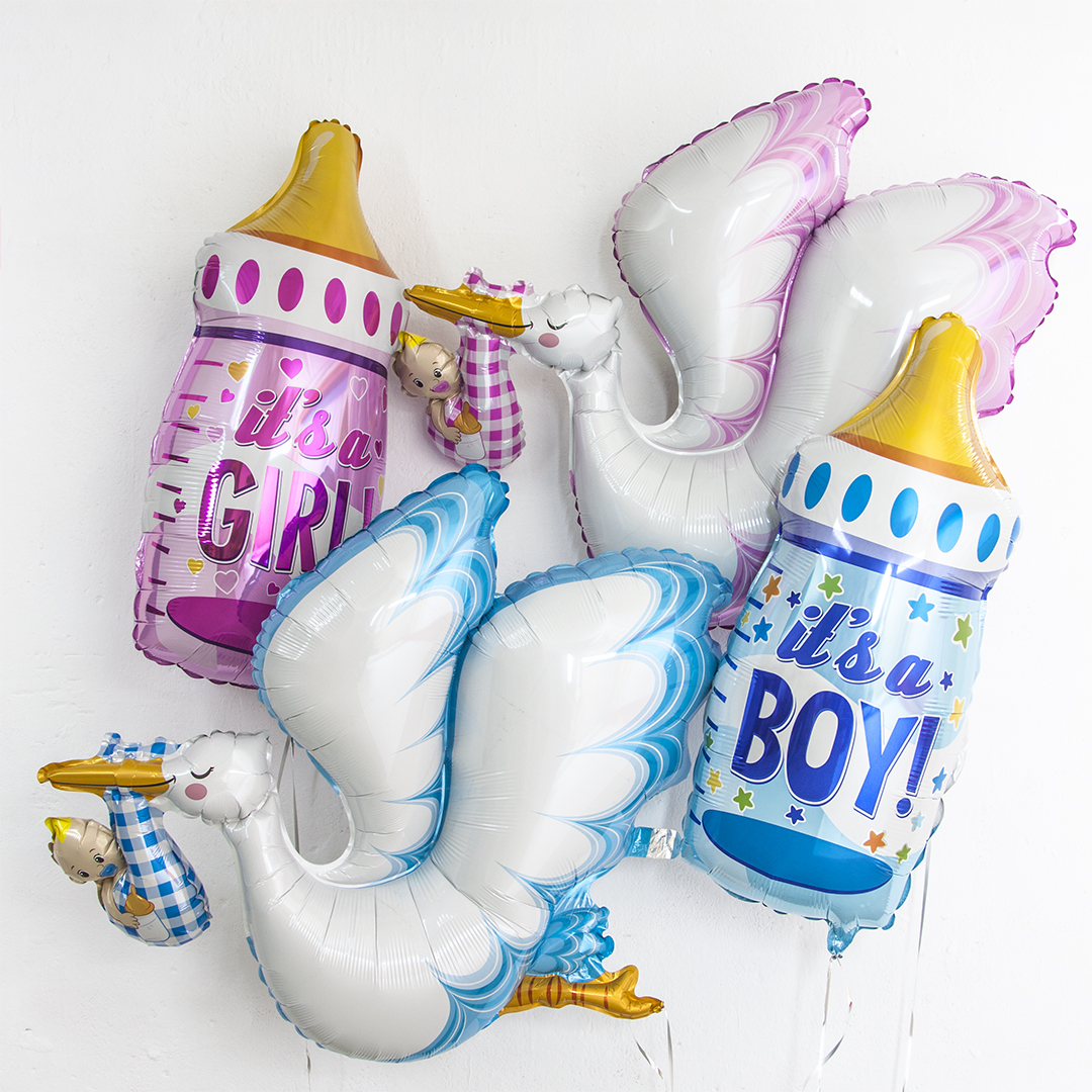 Шар (38''/97 см) Фигура, Аист принес девочку, Розовый, 1 шт.