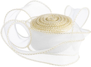 Лента декоративная (4 см*9,14 м) Органза с леской, Золотая кайма, Белый, 1 шт.