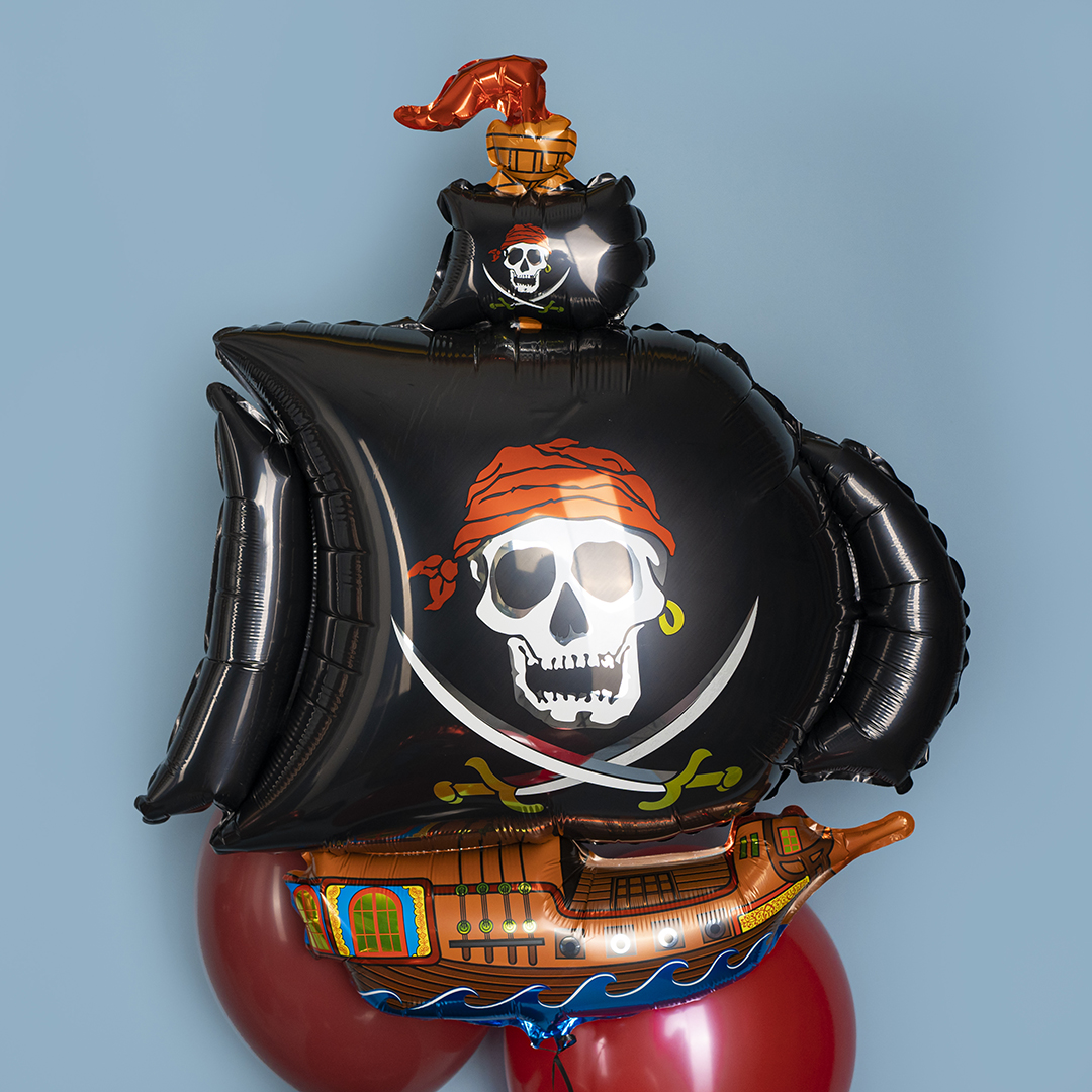 Шар (41''/104 см) Фигура, Пиратский корабль, Черный, 1 шт.