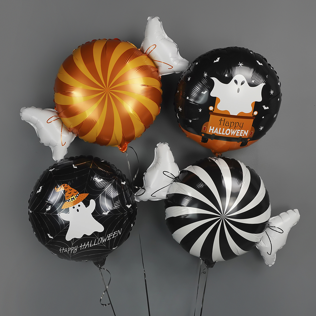 Шар (21''/53 см) Круг, Привидение на Хэллоуин, Черный, 1 шт.