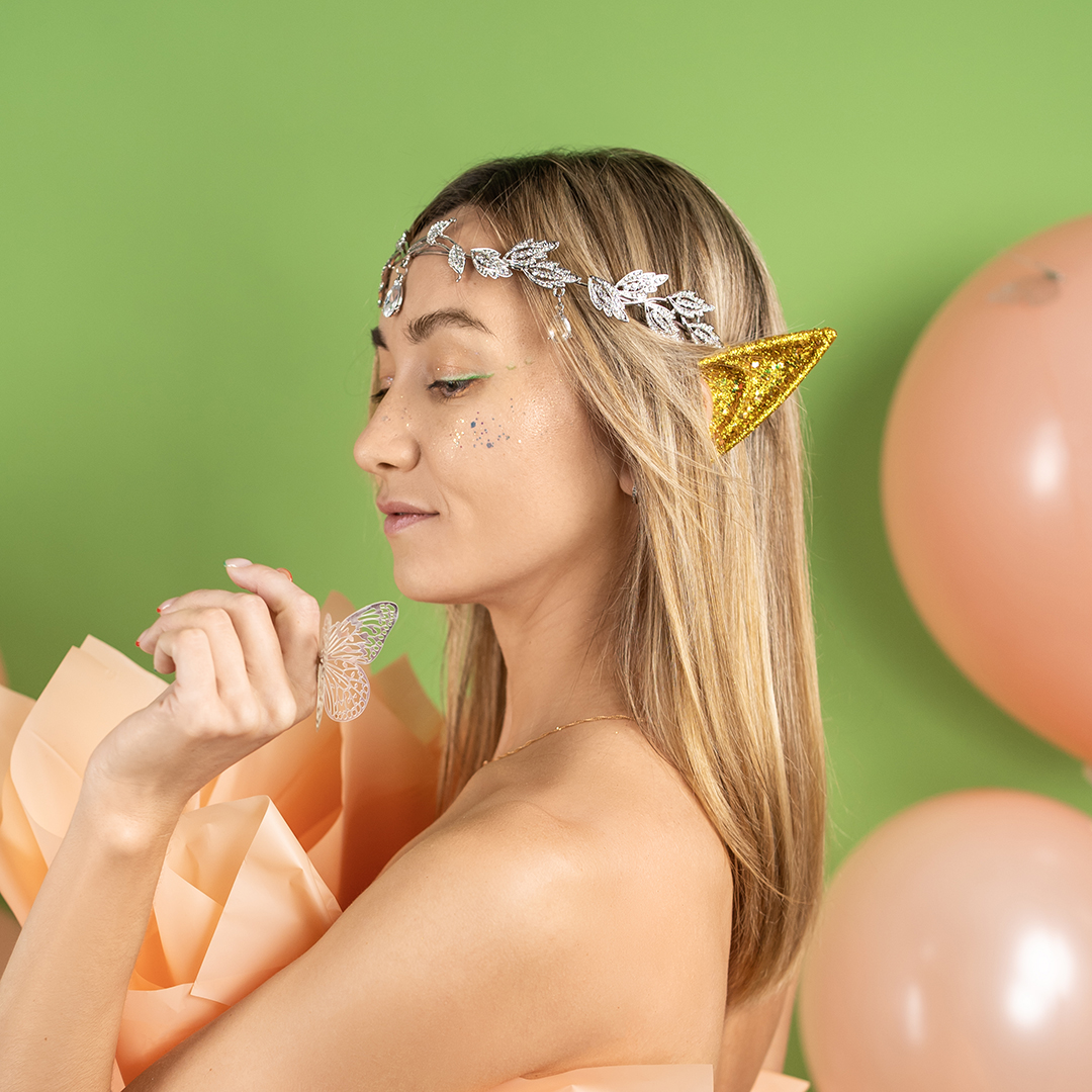 Уши эльфа, длинные, с глиттером, Золото, 12 см, 1 шт. 