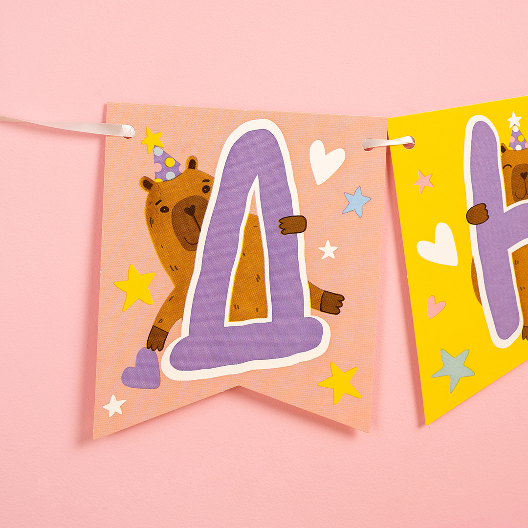 Гирлянда Флажки, Капибары, С Днем Рождения!, 240 см, 1 упак.