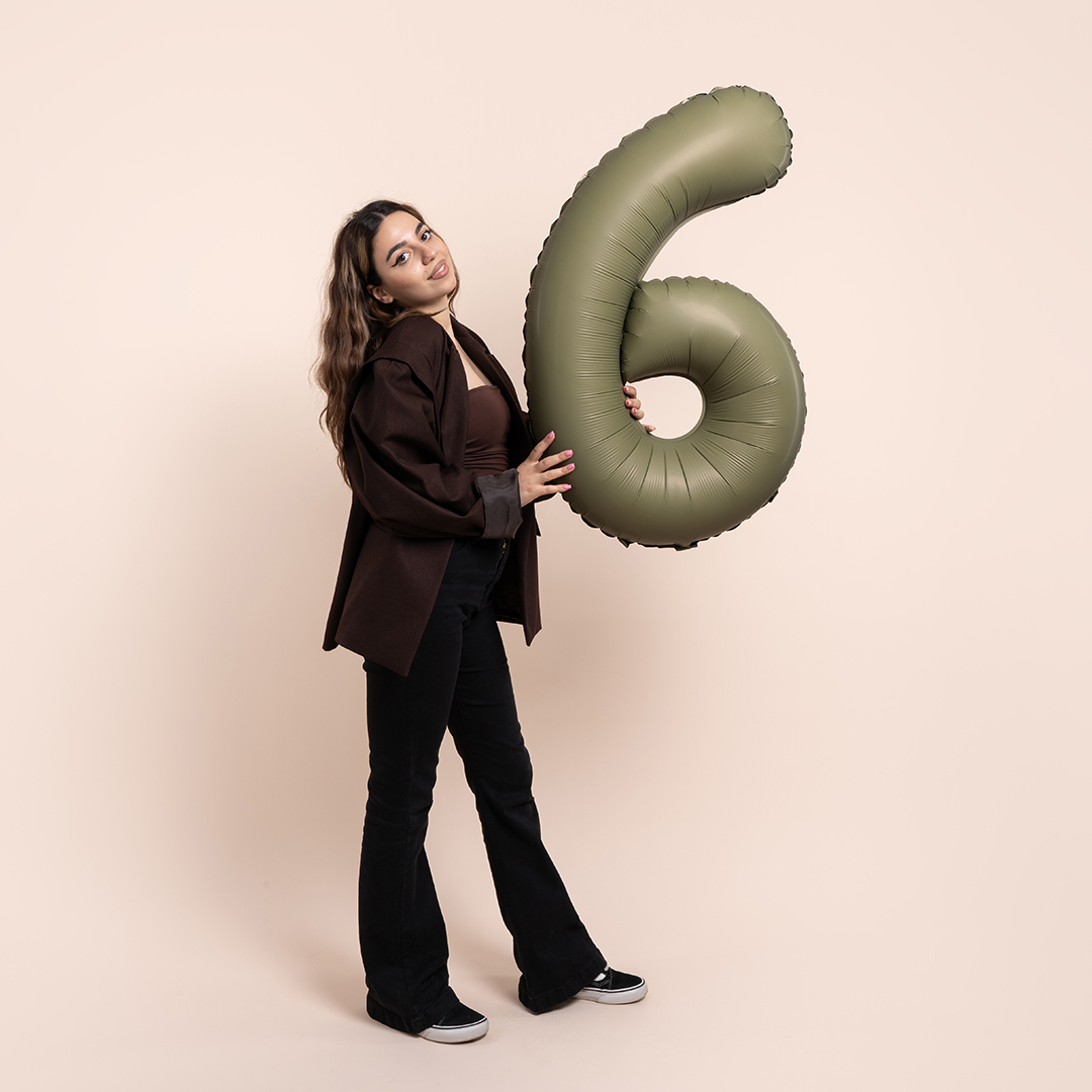 Шар (40''/102 см) Цифра, 6 Slim, Оливковый, Матовый, 1 шт.