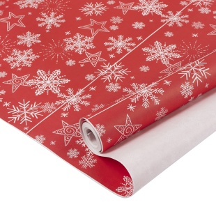 Упаковочная бумага, Крафт 70гр (0,7*9 м) Снежинка, Белый/Красный, 1 шт.