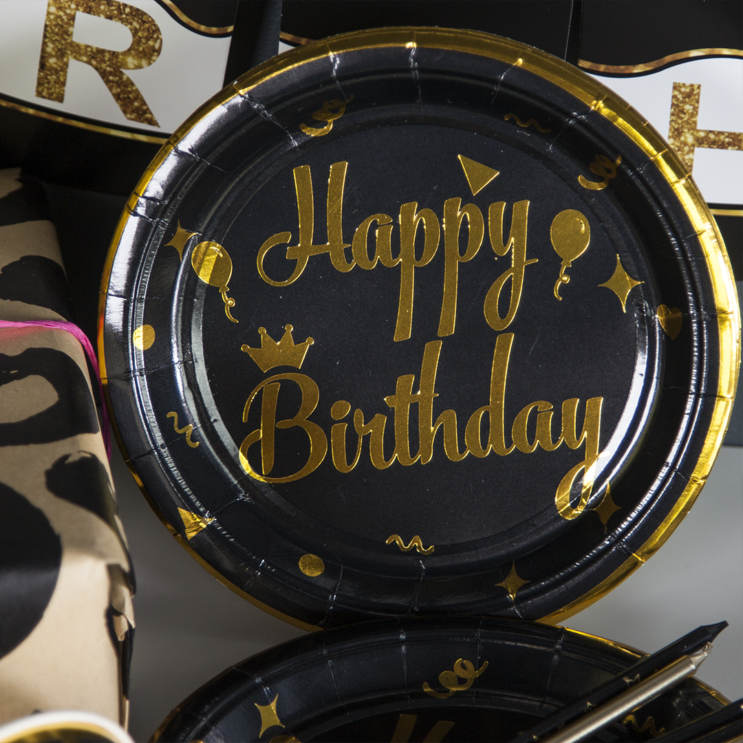 Тарелки (7''/18 см) Элегантный ДР, Черный/Золото, Металлик, 6 шт.