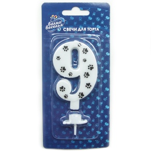 Свеча Цифра, 9 Лапки, 8 см, 1 шт. с держат.