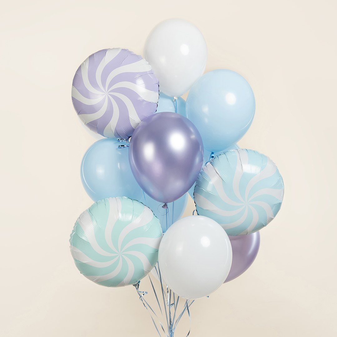 Шар (18''/46 см) Круг, Леденец, Голубой/Белый, 1 шт.