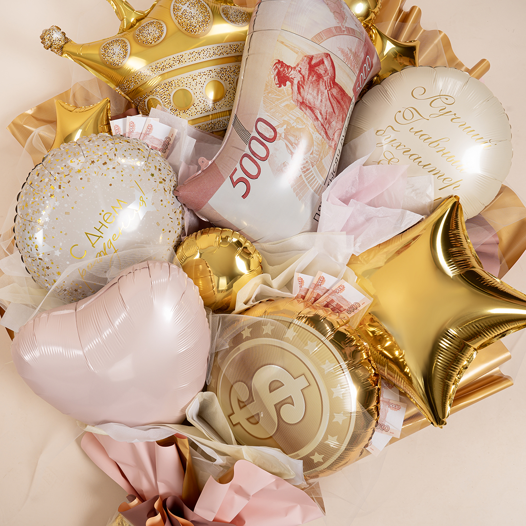 Шар (18''/46 см) Круг, Знак Доллара, Золото, 1 шт.