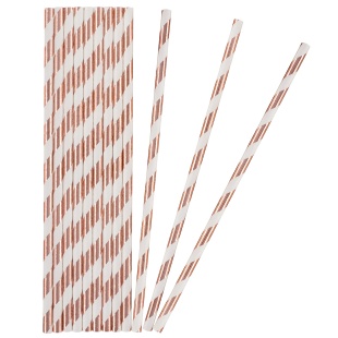 Трубочки для коктейлей, Полосы, Белый/Розовое золото, Металлик, 12 шт. в упак. 