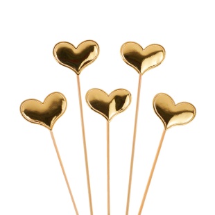 Пики Топперы, Сердце, Золото, Металлик, 12 см, 5 шт.