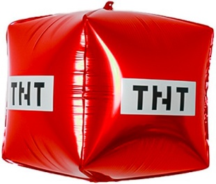 Шар 3D (22''/56 см) Куб, Пиксели, TNT, Красный, 1 шт. в уп. (цв.этик.)