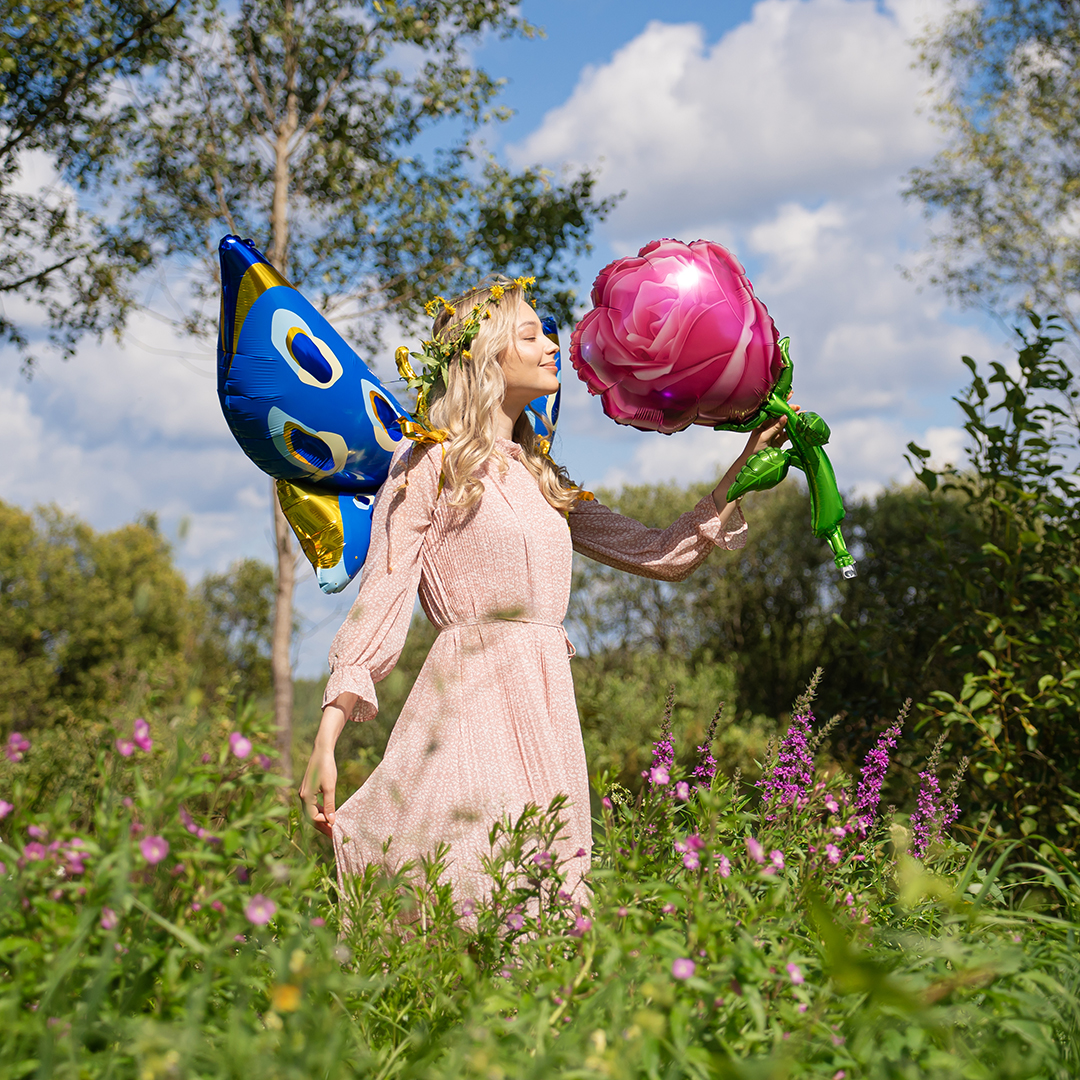 Шар (32''/81 см) Цветок, Роза, Розовый, 1 шт. в уп.