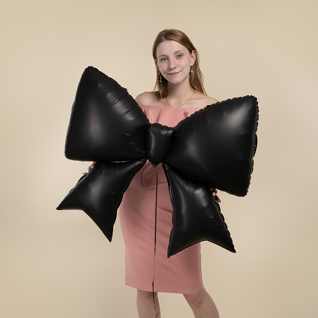 Шар (39''/99 см) Фигура, Бант, Черный, Сатин, 1 шт.