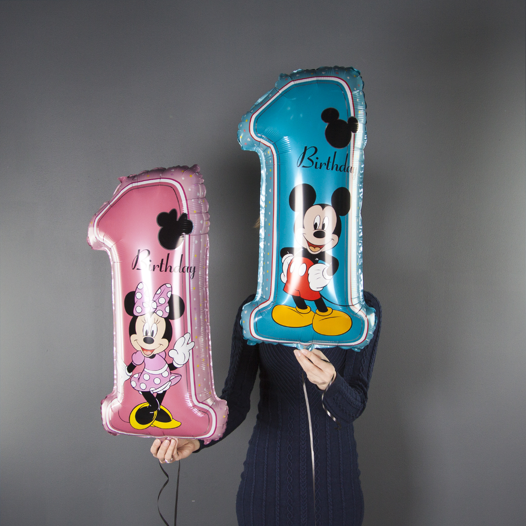 Шар (30''/76 см) Цифра, 1 Минни Маус, Розовый, 1 шт.