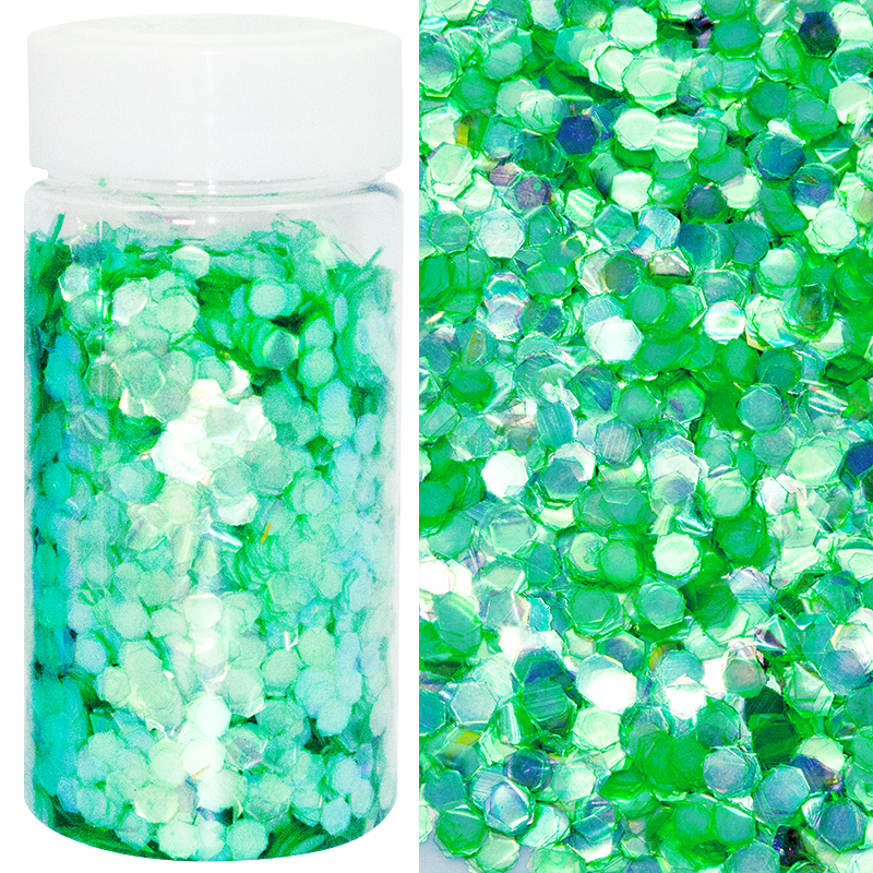 Конфетти фольга Шестиугольники, Зеленый, Перламутр, 0,4 см, 150 г.