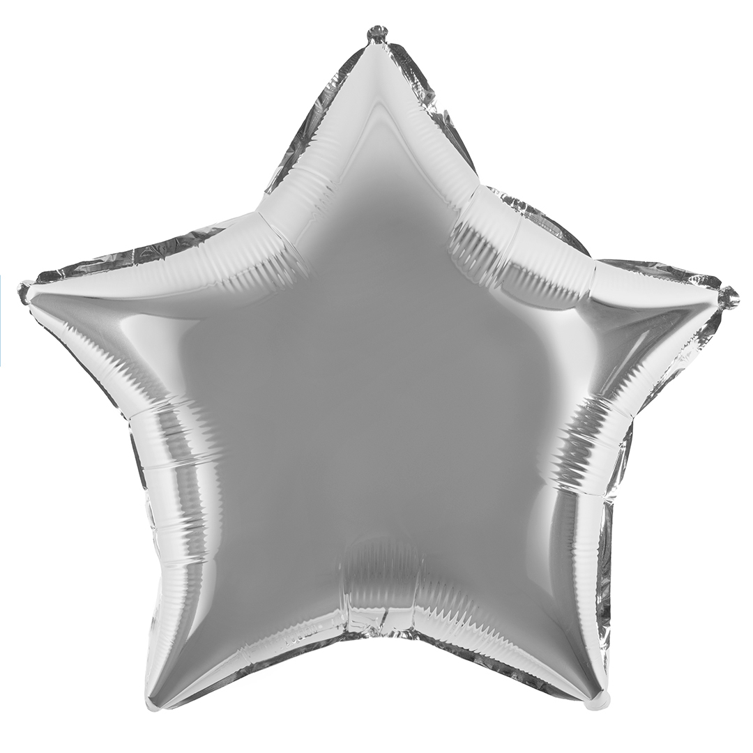 Шар (32''/81 см) Звезда, Серебро, Металлик, 1 шт.
