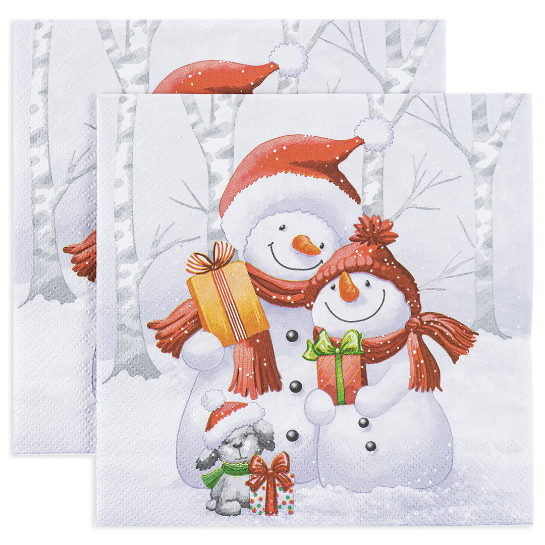 Сервировочные салфетки, Добрые снеговики, 33*33 см, 20 шт.