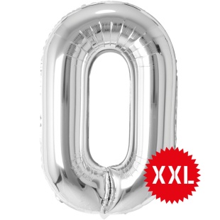 Шар (50''/127 см) Цифра, 0 XXL, Серебро, 1 шт. в уп.