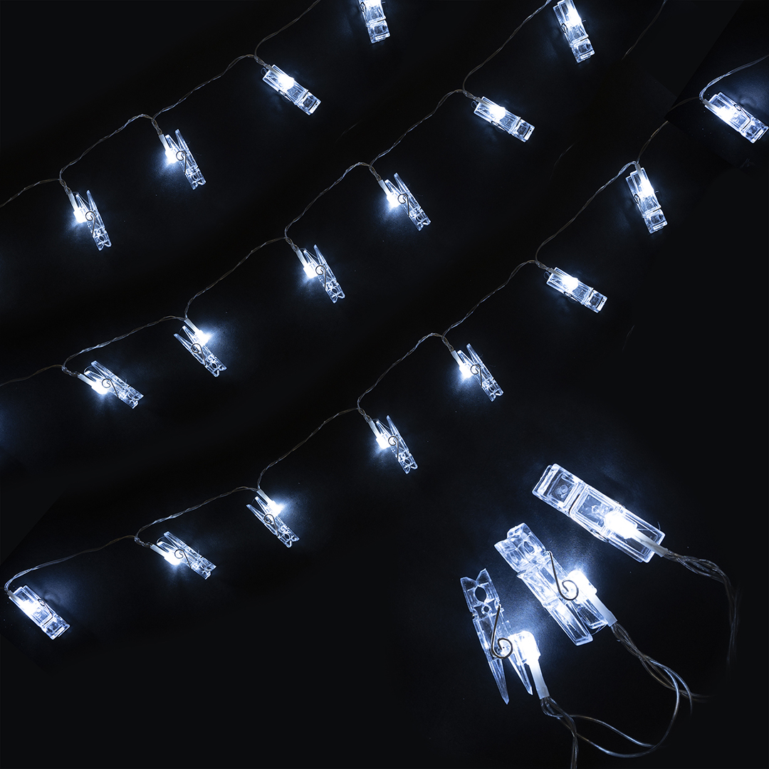 Светодиодная гирлянда Прищепки, 20 Led, IP14, 3 м. Белый, 1 шт.