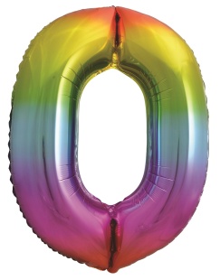 Шар (34''/86 см) Цифра, 0, Яркая радуга, Градиент, 1 шт. в уп.