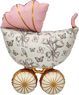 Шар (36''/91 см) Фигура, Коляска Ретро, Розовый, Сатин, 1 шт. в уп.