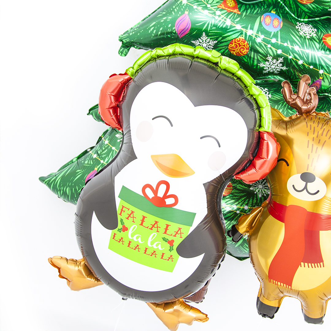 Шар (34''/86 см) Фигура, Пингвин с новогодним подарком, 1 шт.