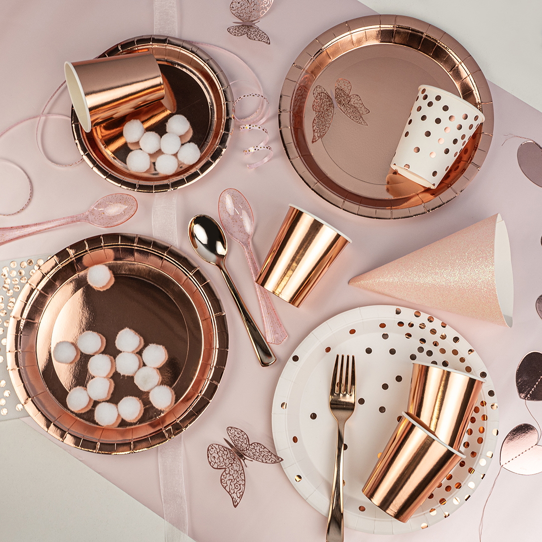 Тарелки (7''/18 см) Розовое Золото, Металлик, 6 шт.