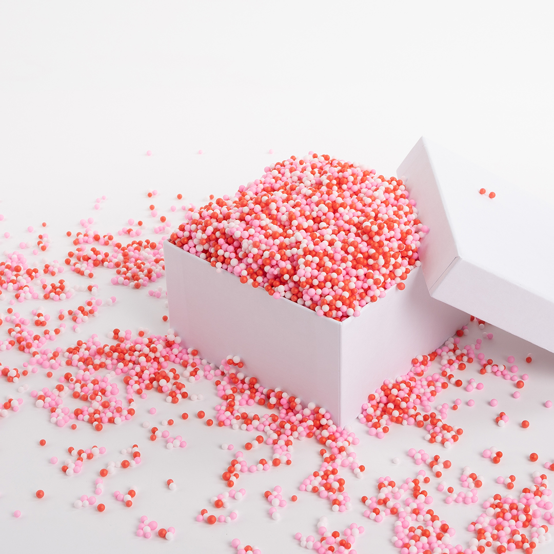 Шарики пенопласт, Цветной микс, Красный/Розовый, 2-4 мм, 10 гр.