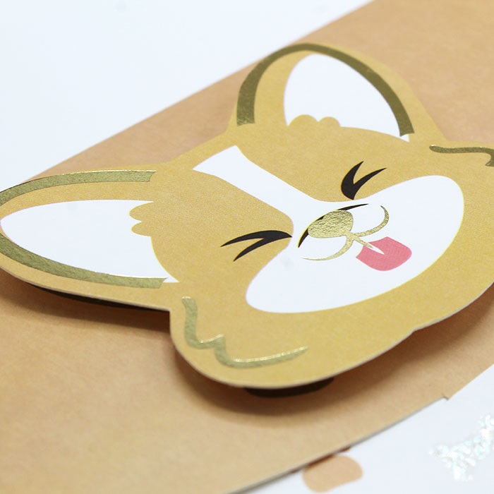 Конверт для денег 3D, Милый корги, Металлик, 1 шт.