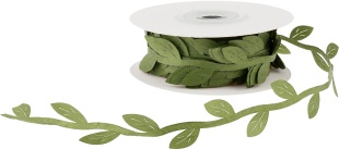 Лента декоративная (2,5 см*10,97 м) Изящные листья, Зеленый, 1 шт.