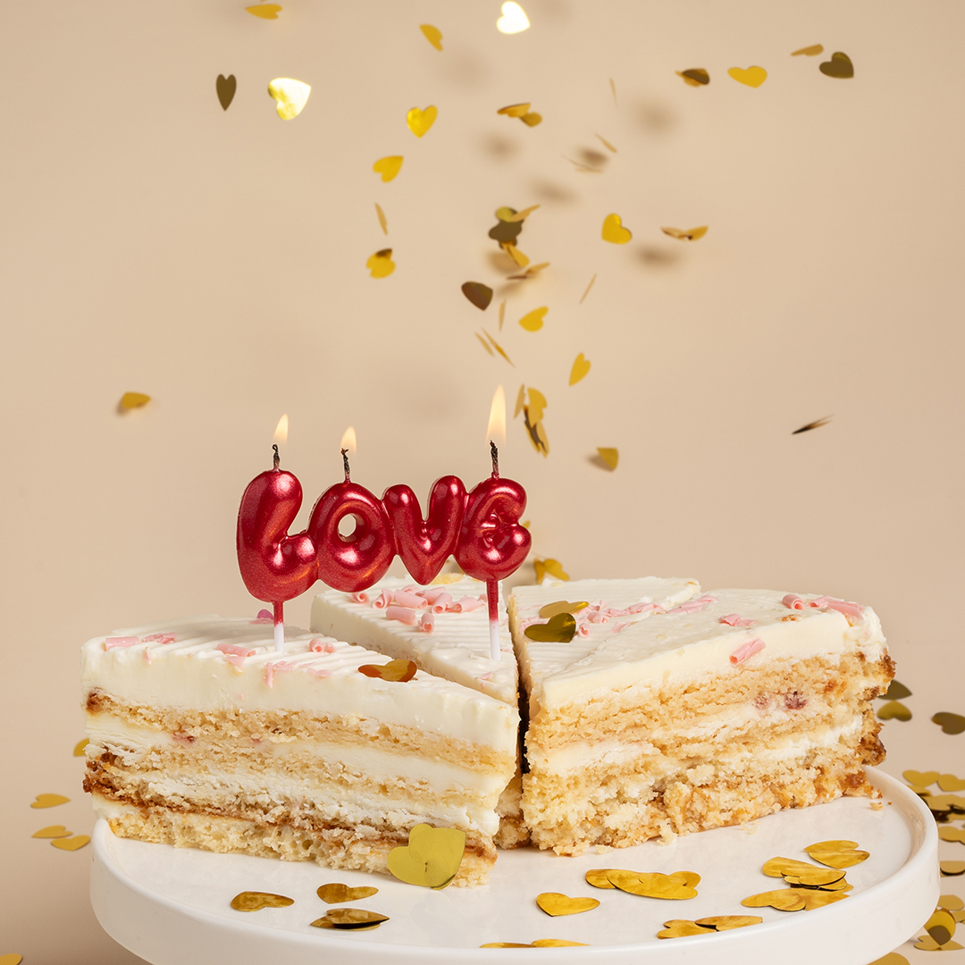 Свеча Надпись Love, Красный, Металлик, 1 шт. с держат.