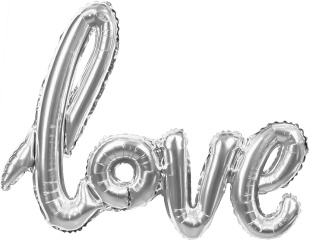 Шар (41''/104 см) Фигура, Надпись "Love", Серебро, 1 шт. в уп.