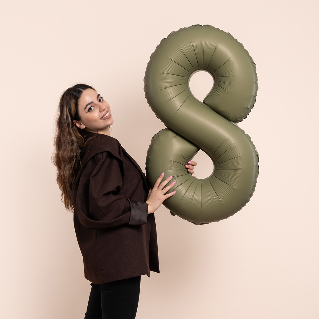Шар (40''/102 см) Цифра, 8 Slim, Оливковый, Матовый, 1 шт.