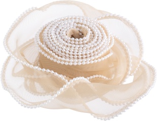 Лента декоративная (4 см*4,57 м) Органза с леской и бусинами, Шампань, 1 шт.