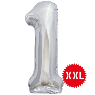 Шар (50''/127 см) Цифра, 1 XXL, Серебро, 1 шт. в уп.