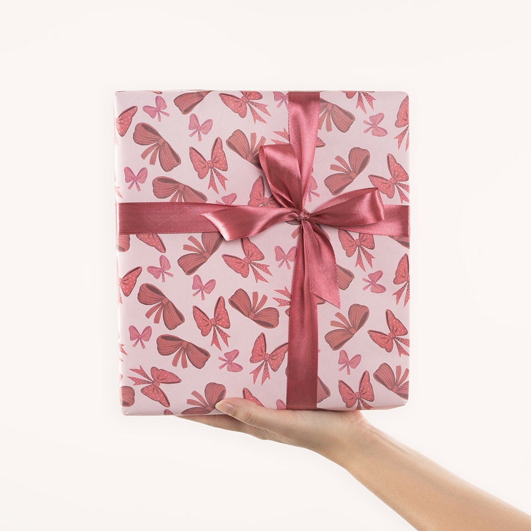 Упаковочная бумага 70гр (0,7*1 м) Бантики, Розовый, 10 шт.