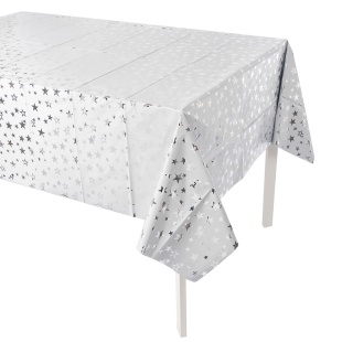 Скатерть одноразовая, Звезды Люкс, Белый/Серебро, Металлик, 137*183 см, 1 шт.