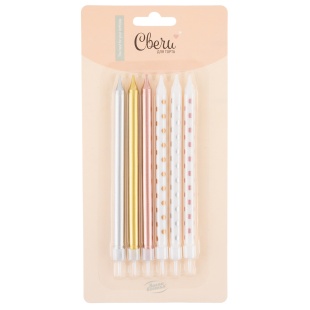 Свечи Стильный микс, Ассорти, Металлик, 0,7*11 + 1 см, 6 шт. с держат.