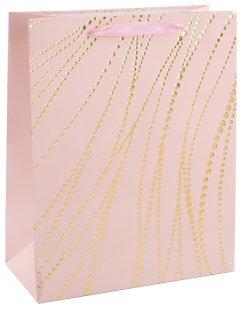 Пакет подарочный, 210гр, Золотые нити, Дизайн №1, Светло-розовый, Металлик, 32*26*12 см, 1 шт.